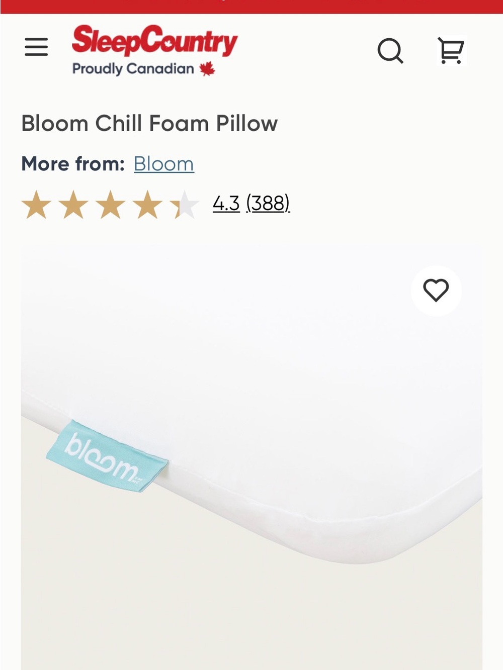 bloom Cooling Foam Pillow - White with Aqua Logo Tag